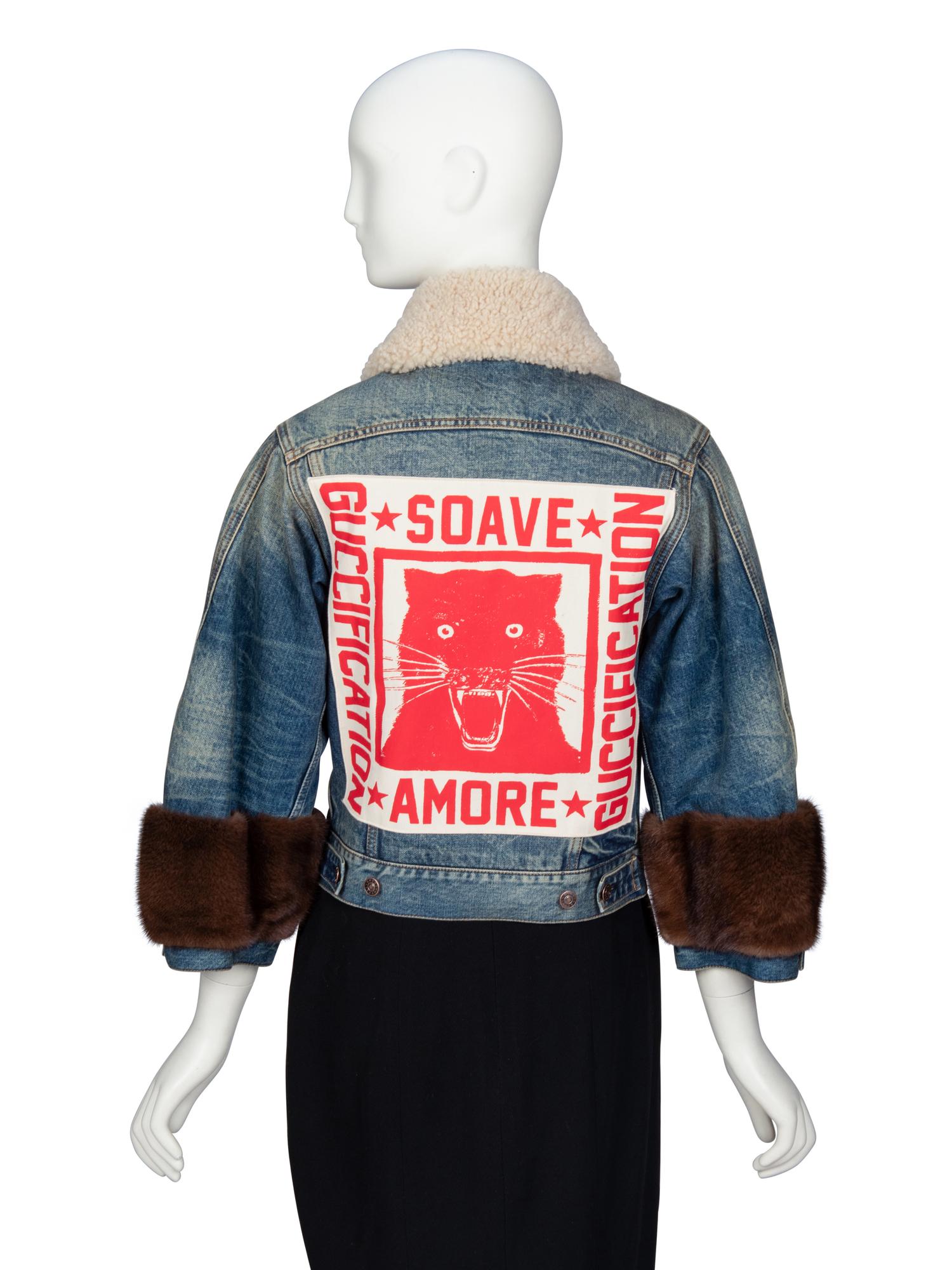 [ARO] GUCCI, FUR-TRIMMED DENIM JACKET