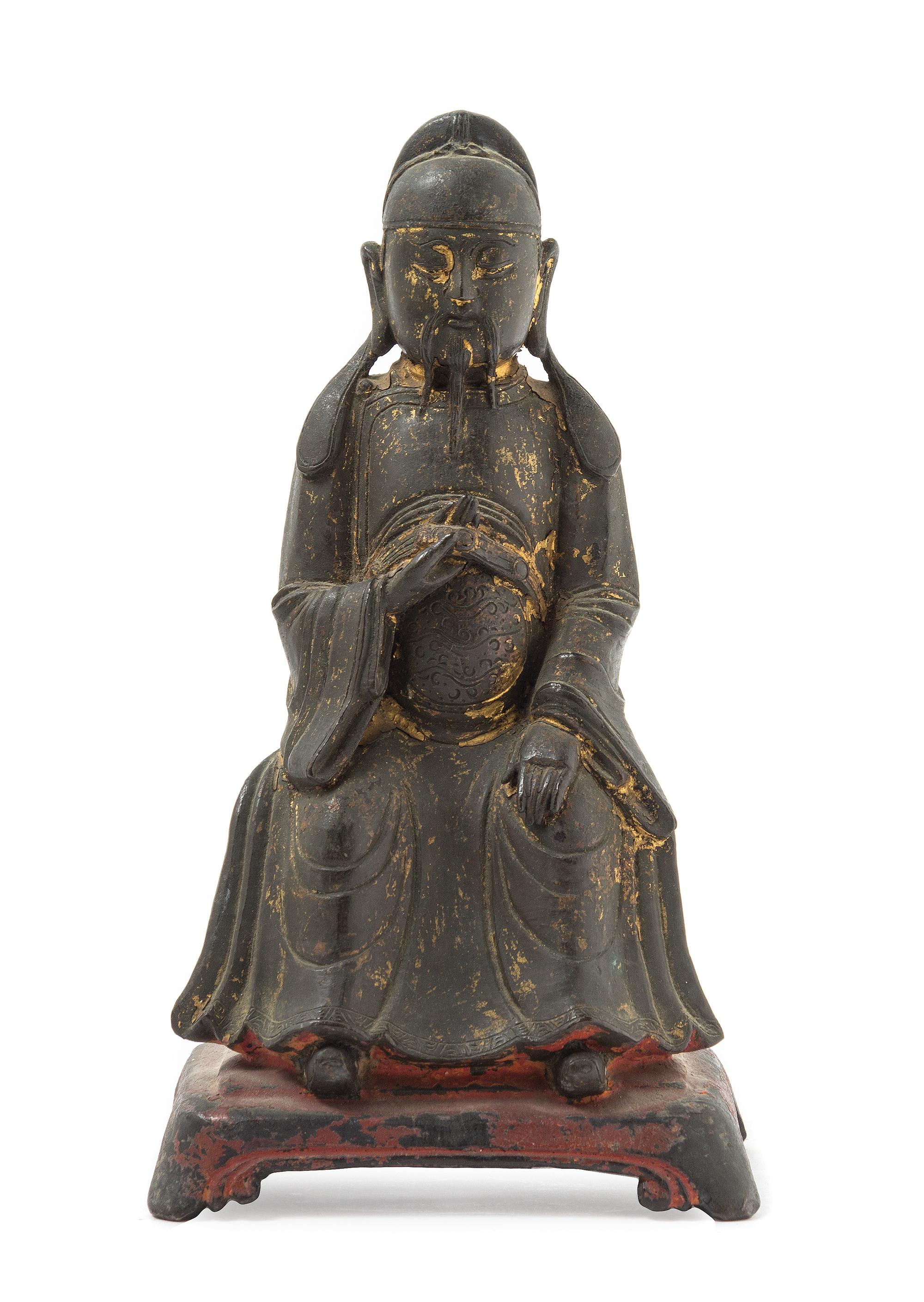 A Chinese Parcel Gilt Bronze Figure of a Scholar MING DYNASTY Height 9 1/2 inches. — MING DYNASTY