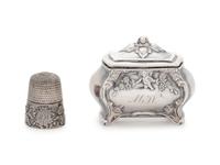 An American Silver Thimble and Thimble Case
