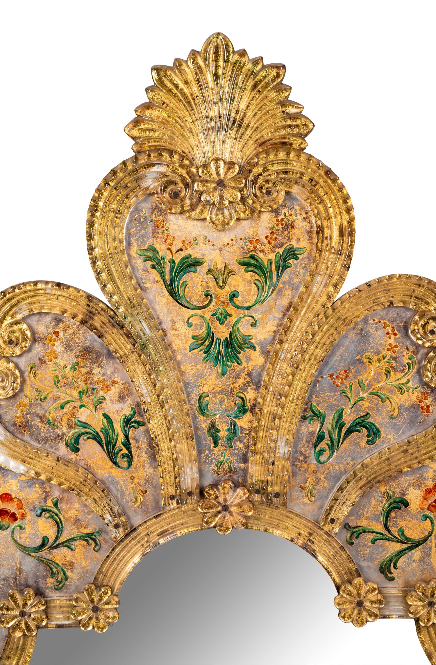 A Venetian Reverse-Painted Glass Mirror