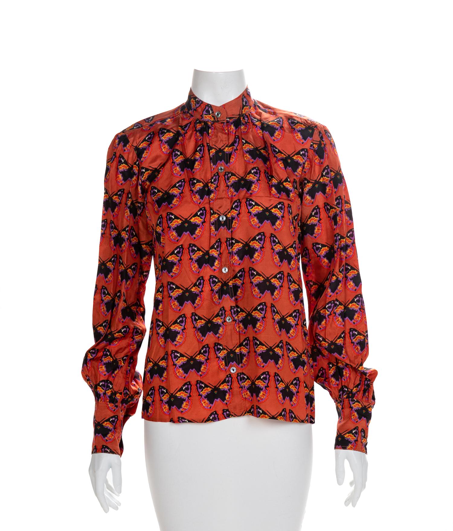 Yves Saint Laurent Butterfly Button-Up Blouse, 1980-90s Size label: 40