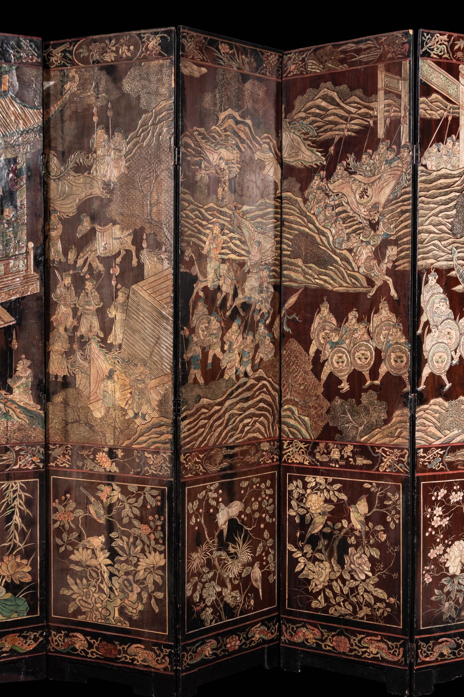 A Coromandel Lacquer Eight-Panel Floor Screen