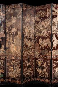 A Coromandel Lacquer Eight-Panel Floor Screen
