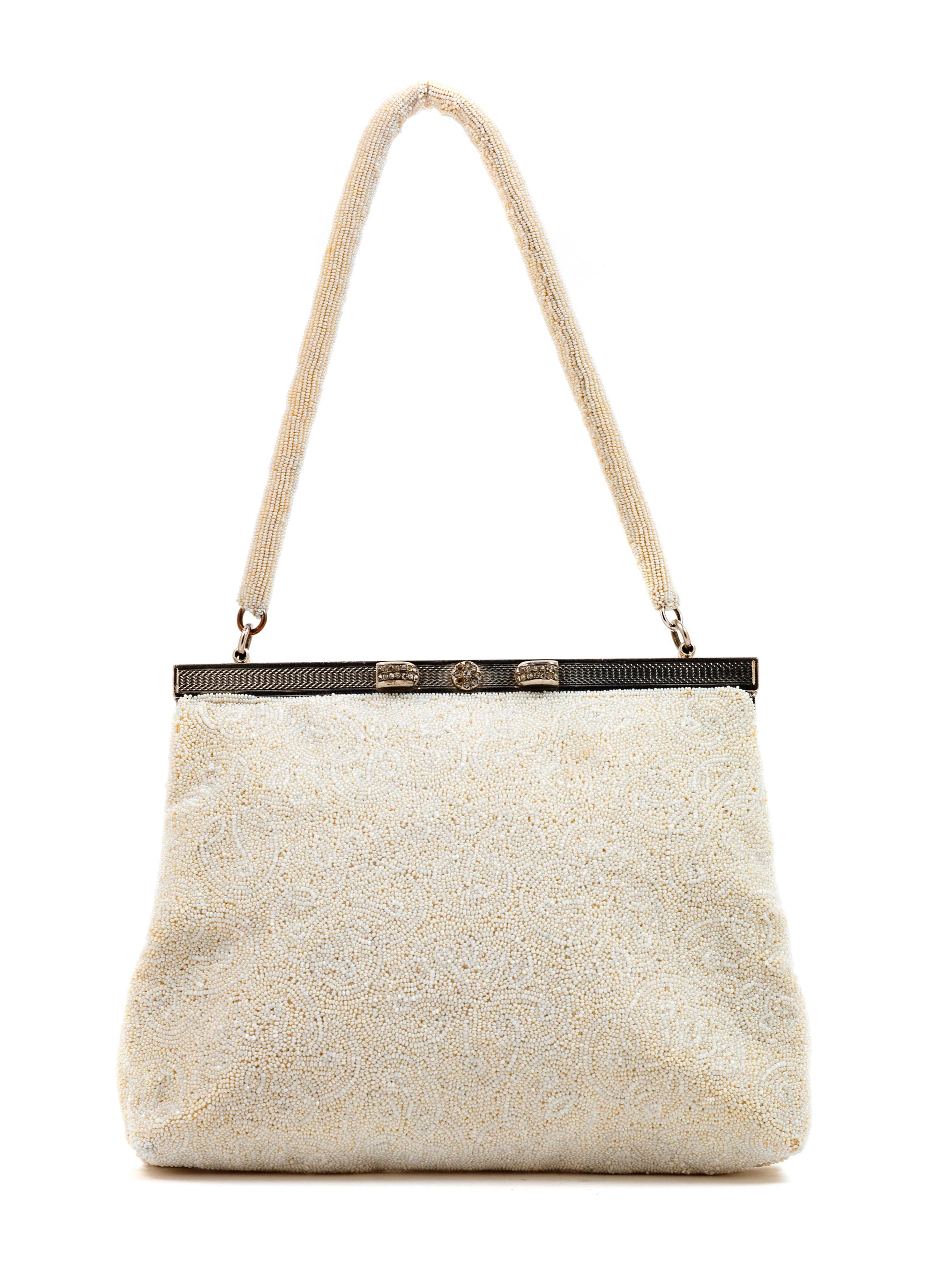 White Vintage Beaded Bag, 1950-70s