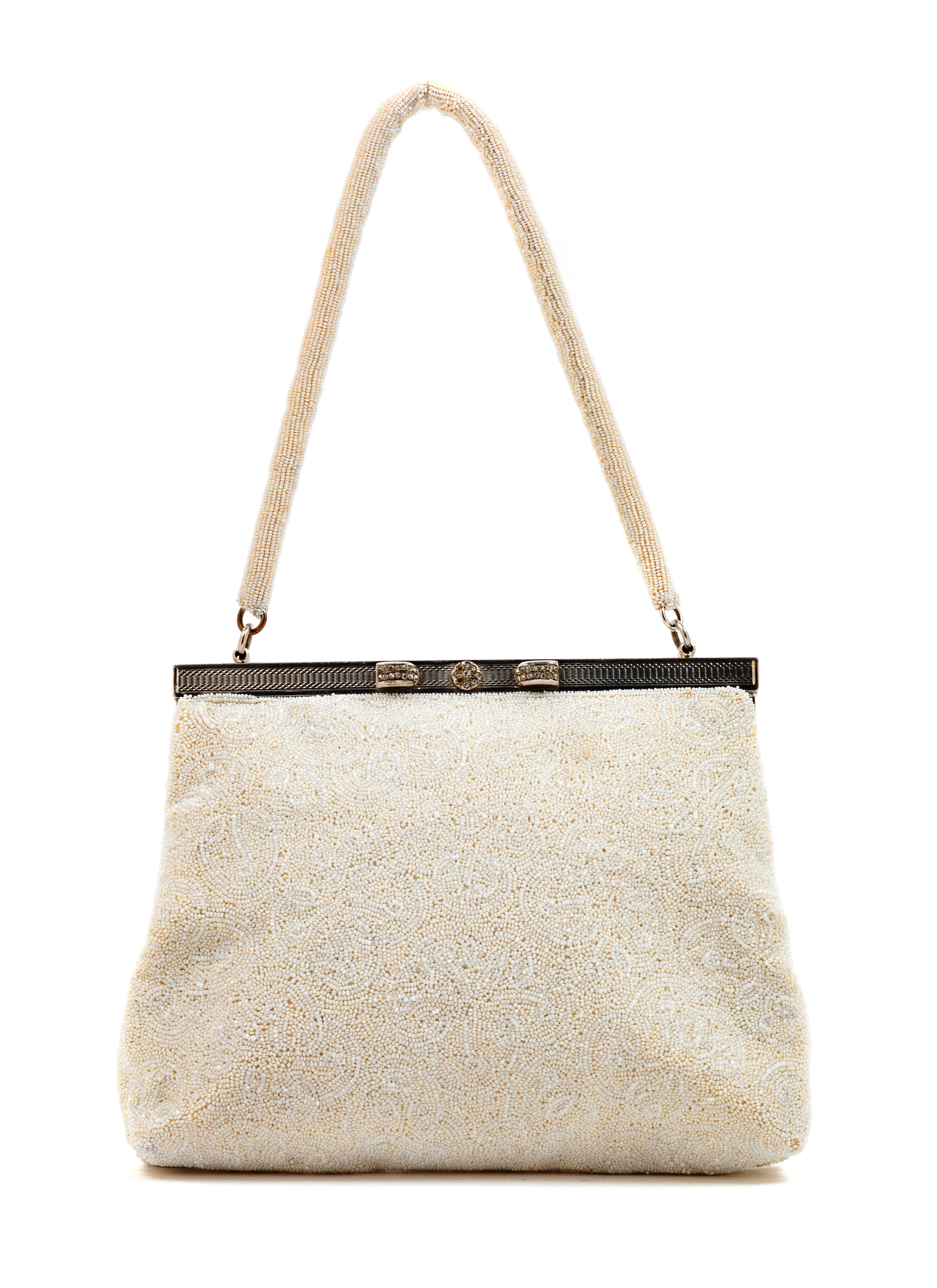 White Vintage Beaded Bag, 1950-70s