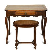 A Louis XV Style Side Table with a Louis XV Style Caned Seat Stool