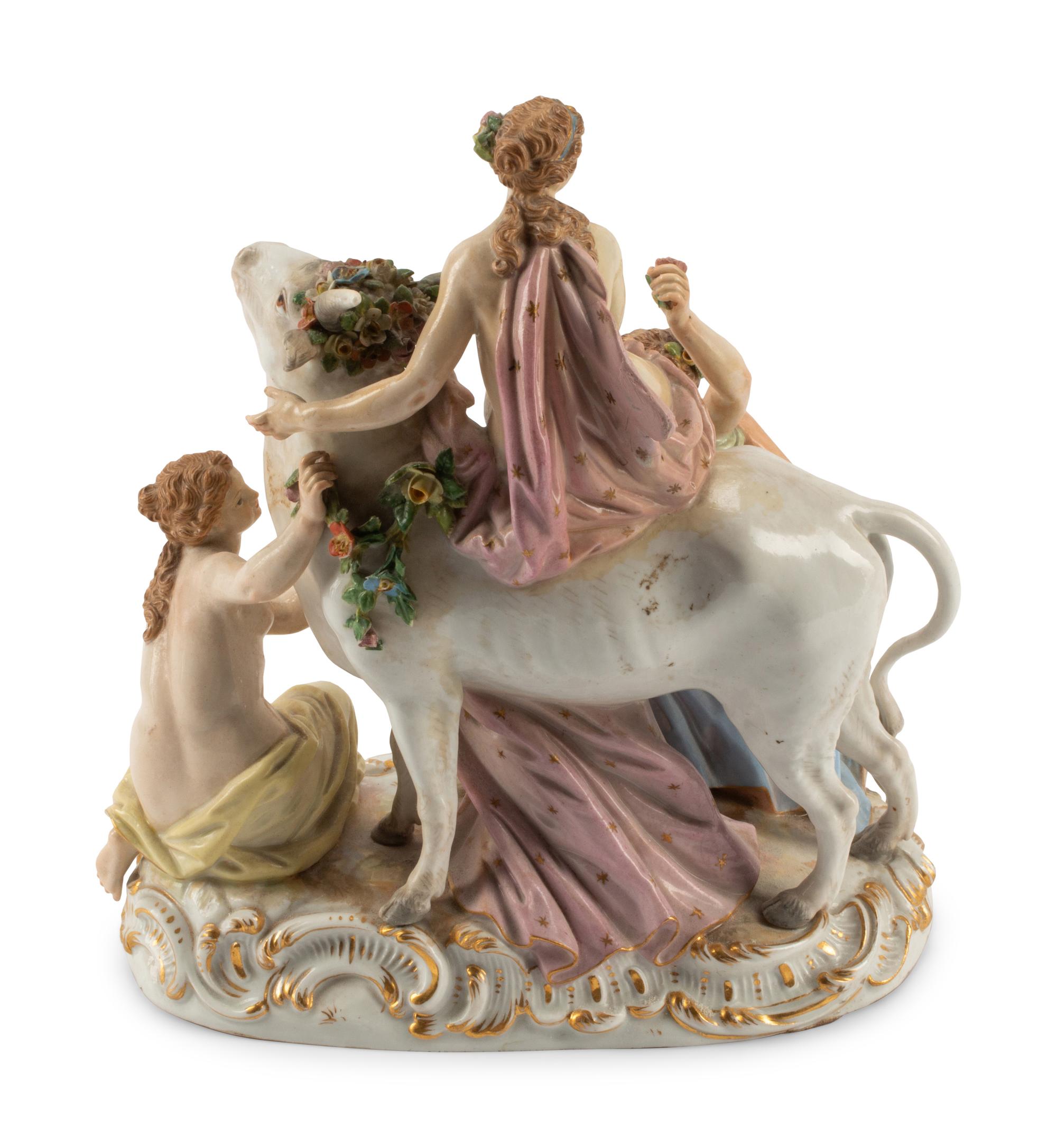A Meissen Porcelain Figural Group of Europa and the Bull