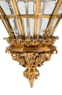 A Pair of French Neoclassical Style Gilt Bronze and Etched Glass Hall Lanterns