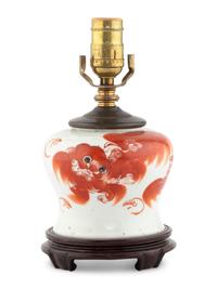 A Chinese Iron Red Porcelain Vase Mounted as a Lamp