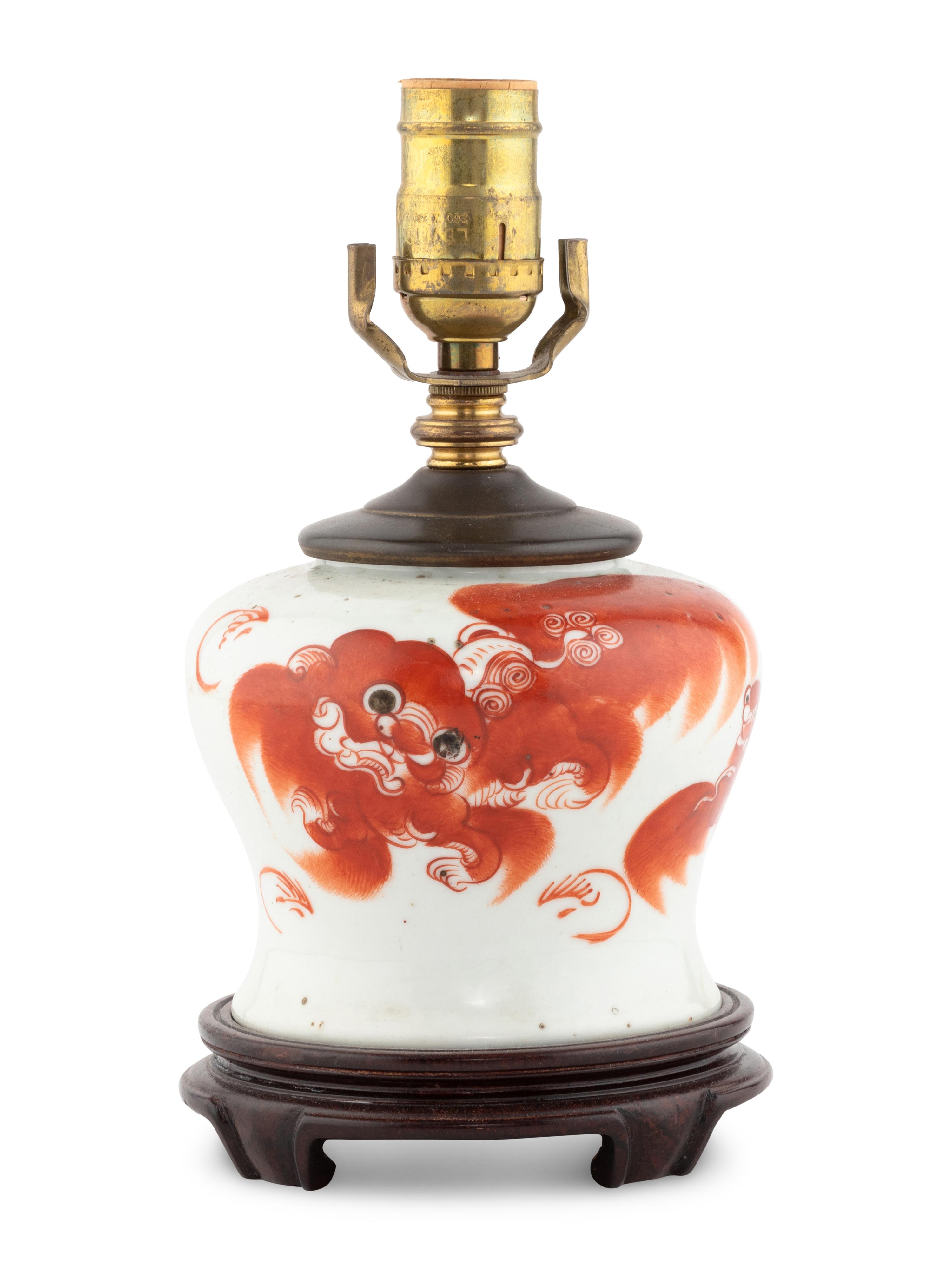 A Chinese Iron Red Porcelain Vase Mounted as a Lamp