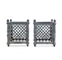A Pair of French Style Patinated Cast Metal Rectangular Jardinières