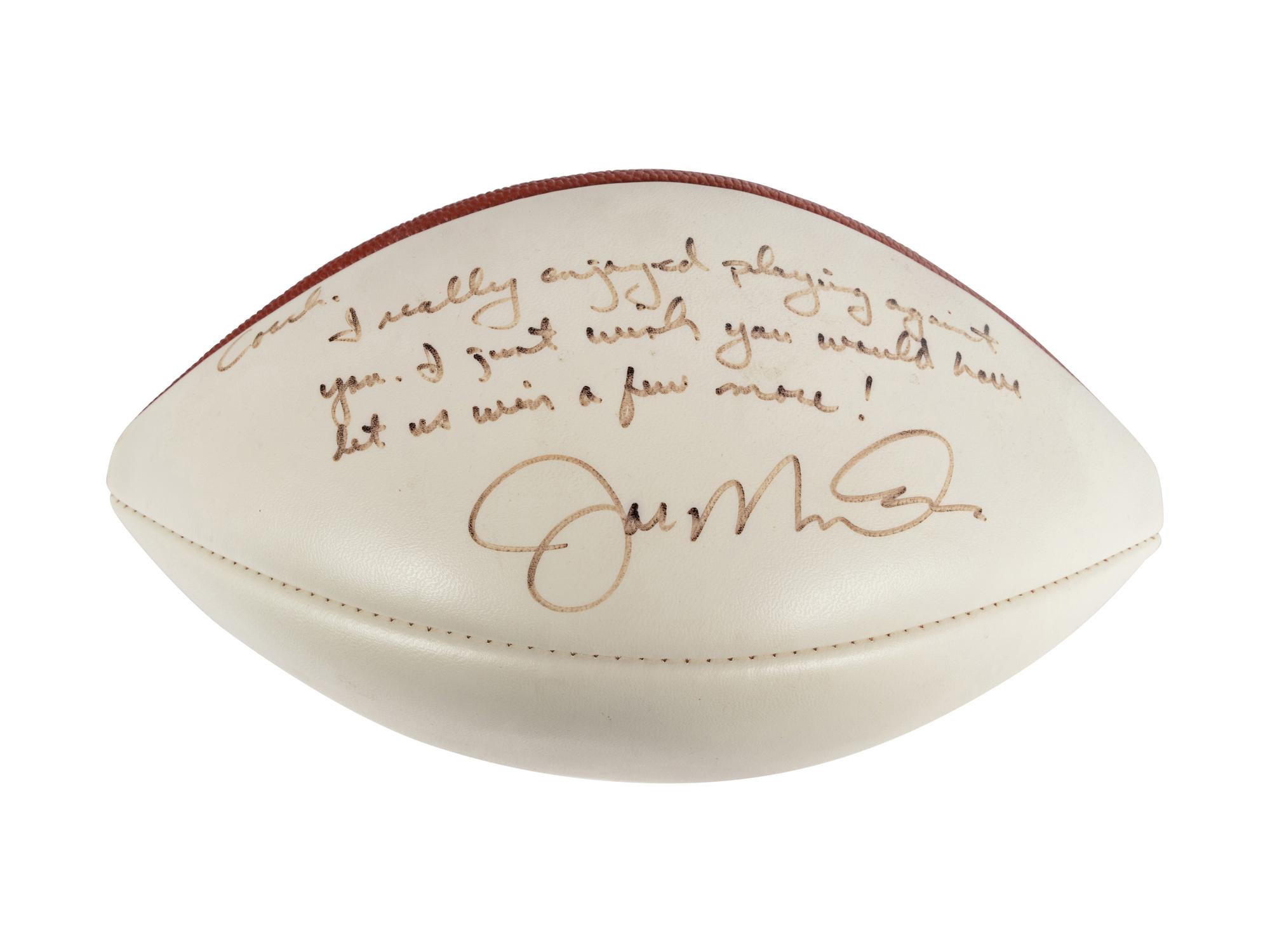 A Joe Montana Signed Autograph Football Gifted to Mike Ditka Formerly Displayed at Mike Ditka's Restaurant