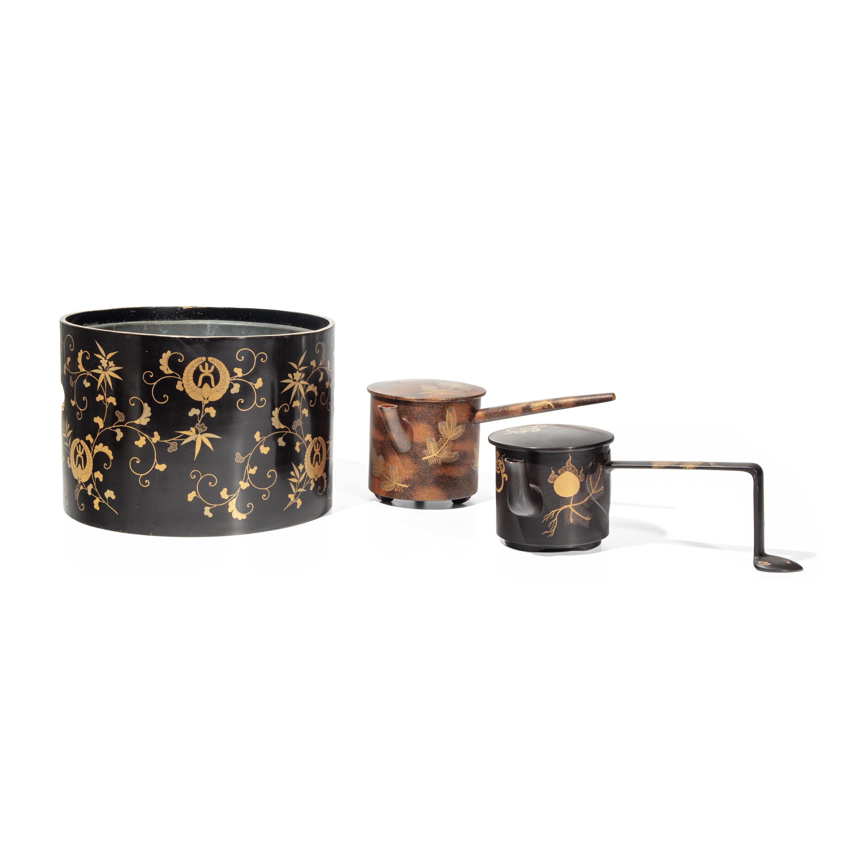 Three Japanese Gold and Black Lacquer Wares, 19th Century