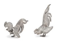 A Pair of Continental Silver Cockerels