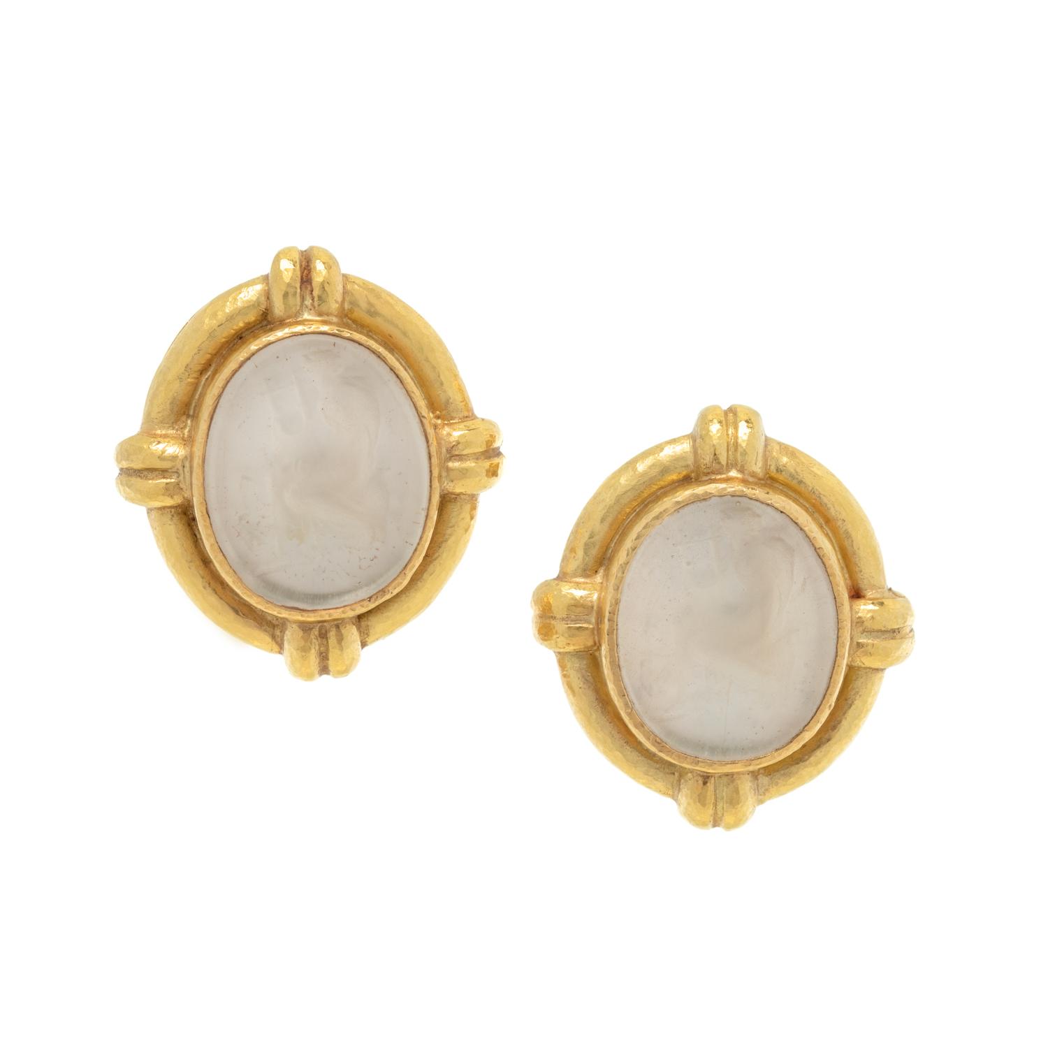 ELIZABETH LOCKE, YELLOW GOLD AND INTAGLIO EARCLIPS