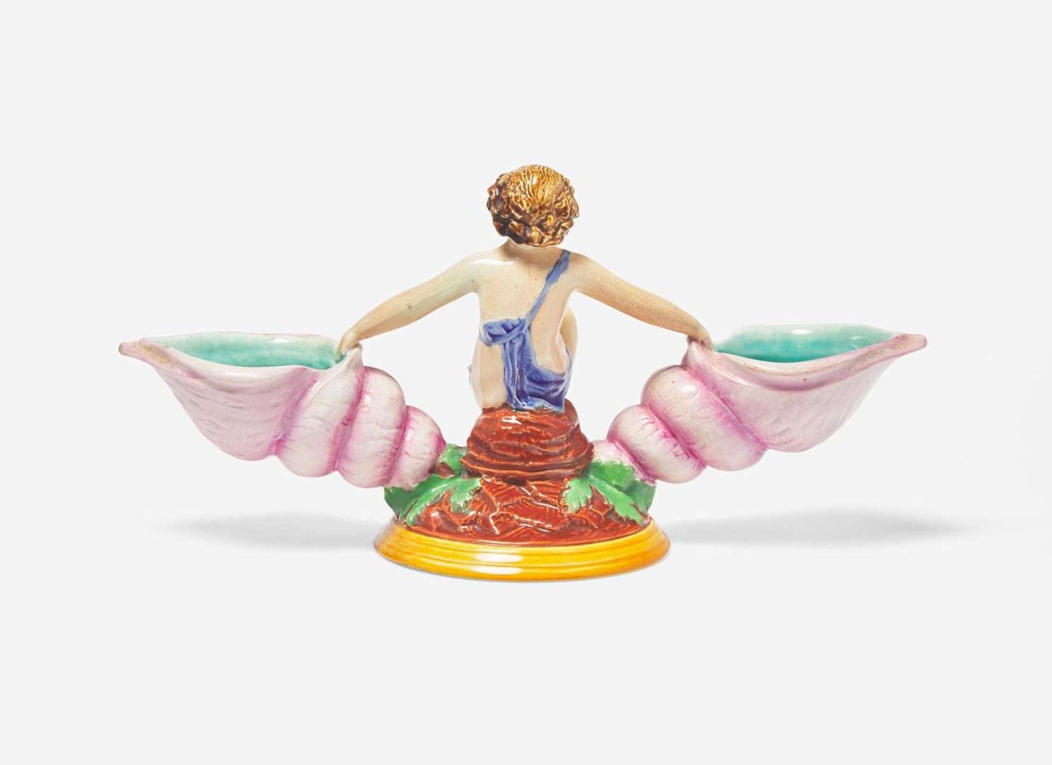 A Wedgwood Majolica Figural Double Salt, UK, circa 1875