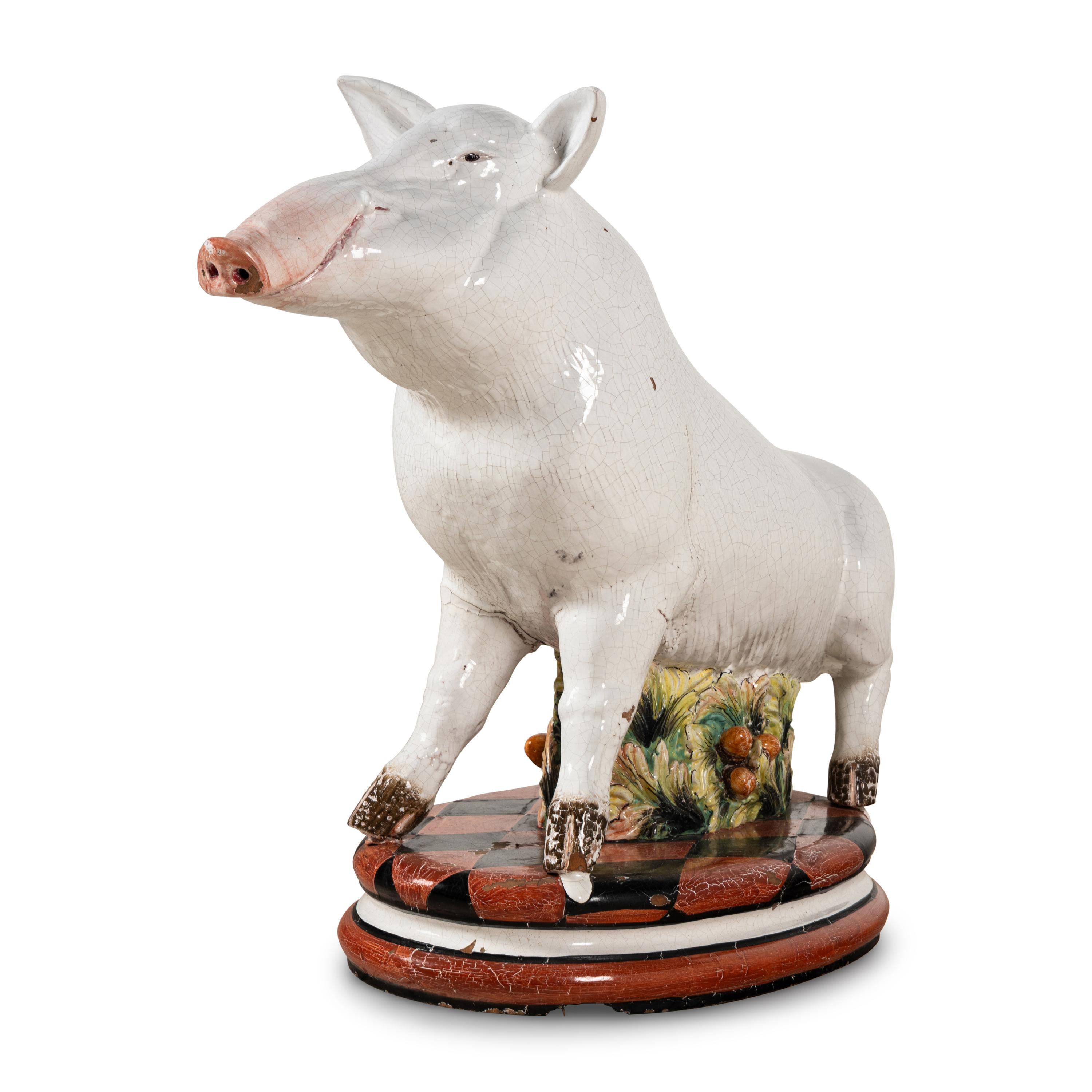 A Large Italian Polychrome Glazed Terracotta Boar
