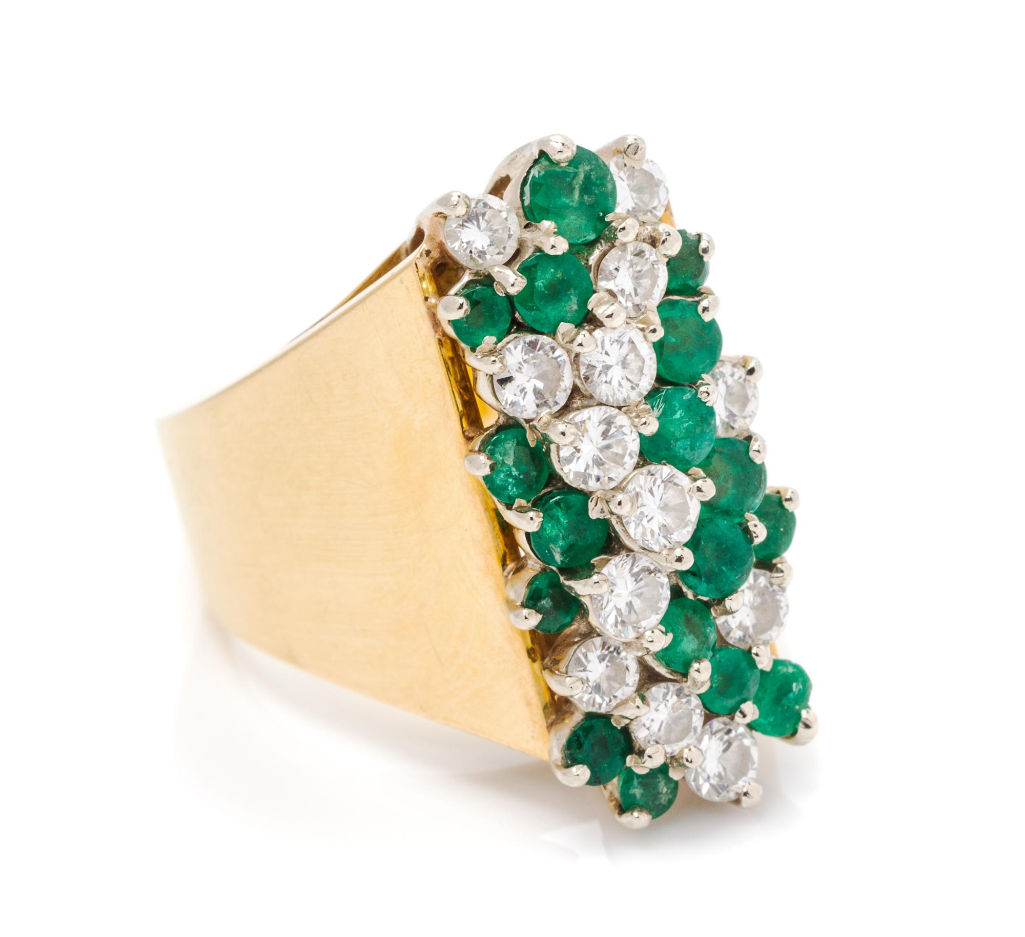 An 18 Karat Yellow Gold, Emerald and Diamond Ring, 8.90 dwts.