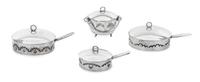 A Group of Four Native American Silver Serving Articles, Elizabeth Whitman, Navajo, comprising three covered sautee pans and a covered