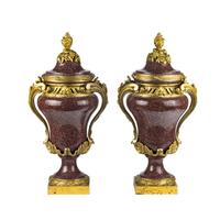 A Pair of Gilt Bronze Mounted Porphyry Urns