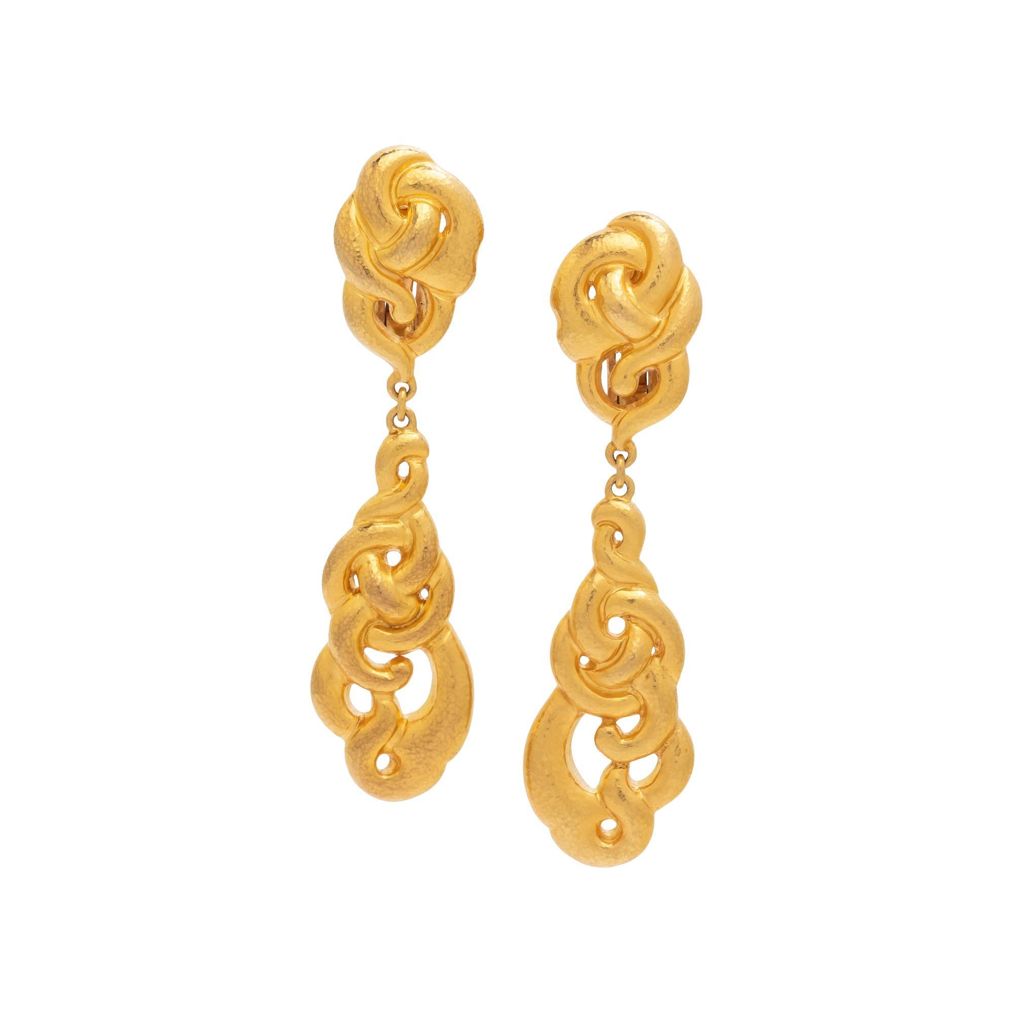 LALAOUNIS, YELLOW GOLD PENDANT EARRINGS