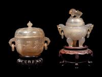 Two Carved Agate Covered Vessels