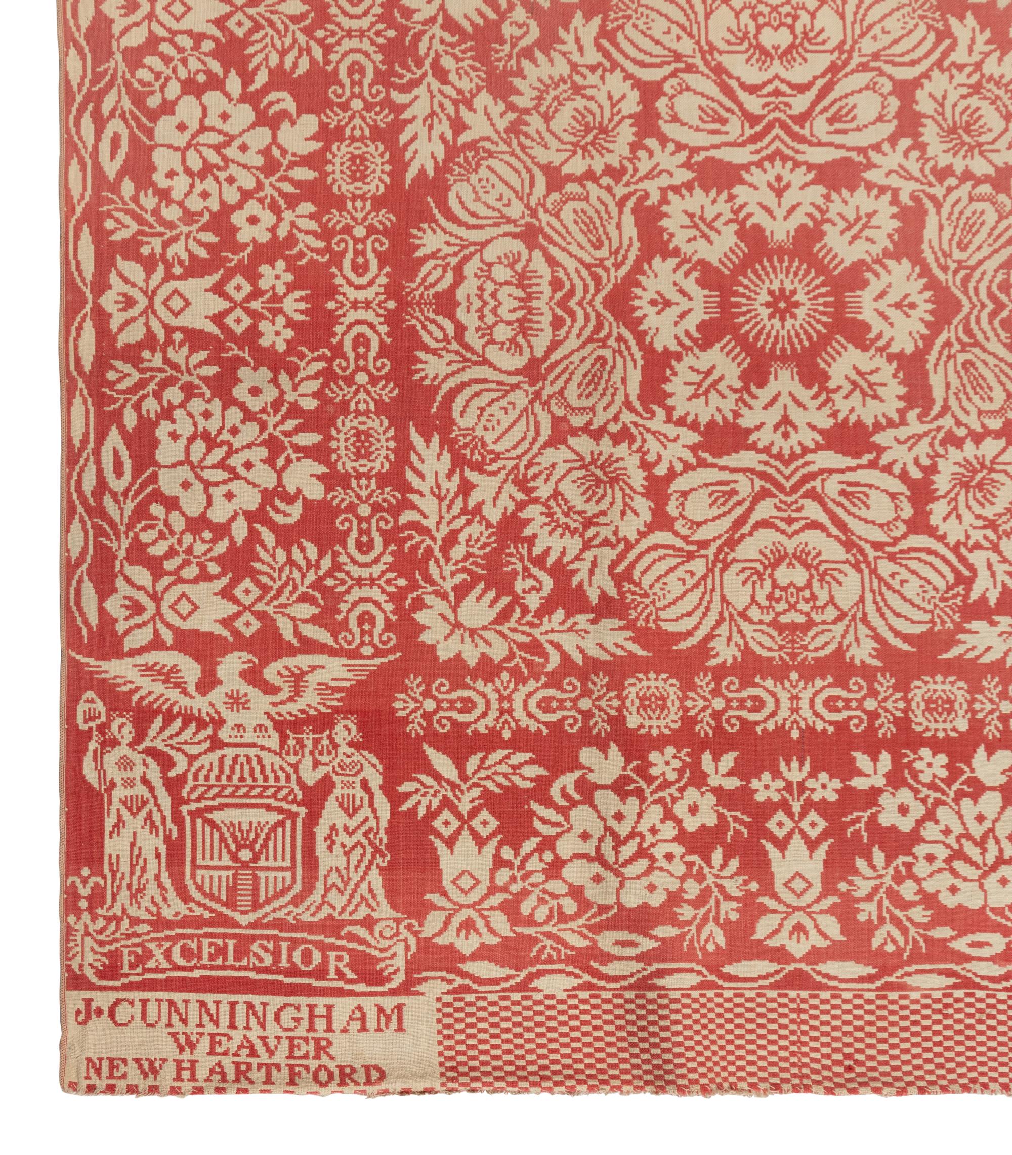 A Cotton and Wool Jacquard Coverlet by James Cunningham
