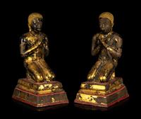 Two Pairs of Burmese Figures of Kneeling Monks
