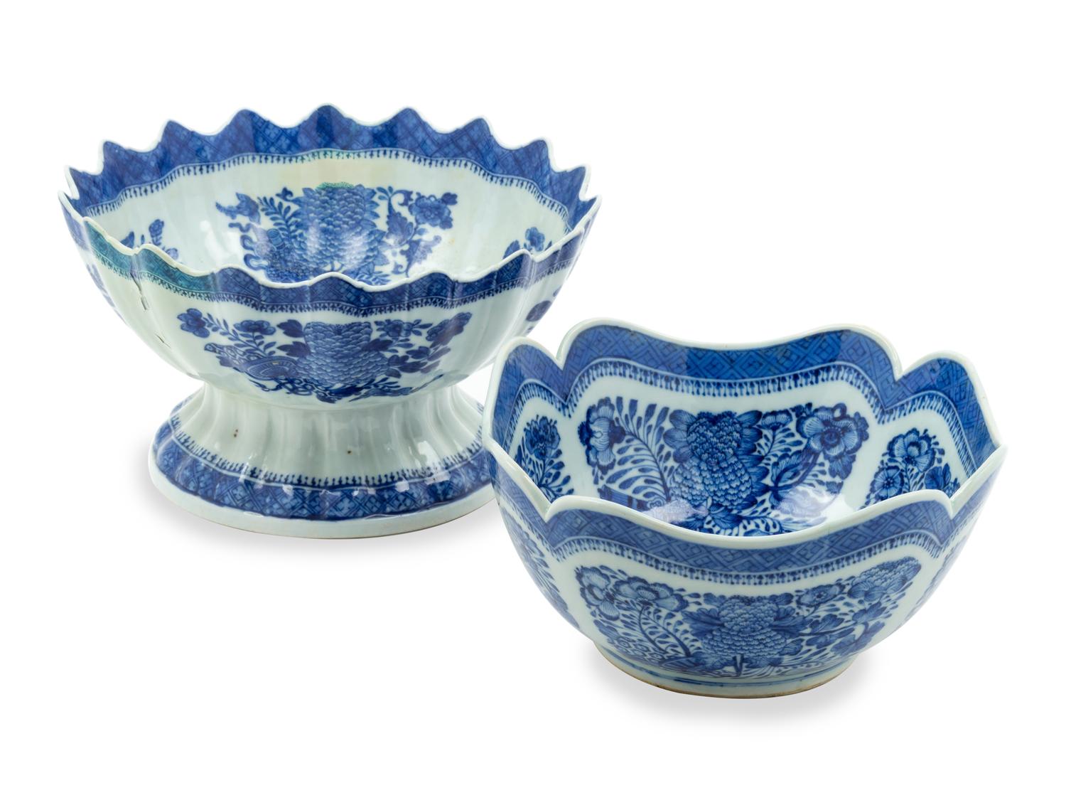 Two Chinese Export Blue Fitzhugh Porcelain Center Bowls