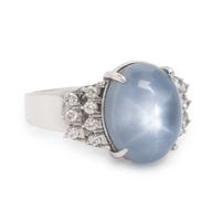 Star Sapphire, Diamond, and White Gold Ring