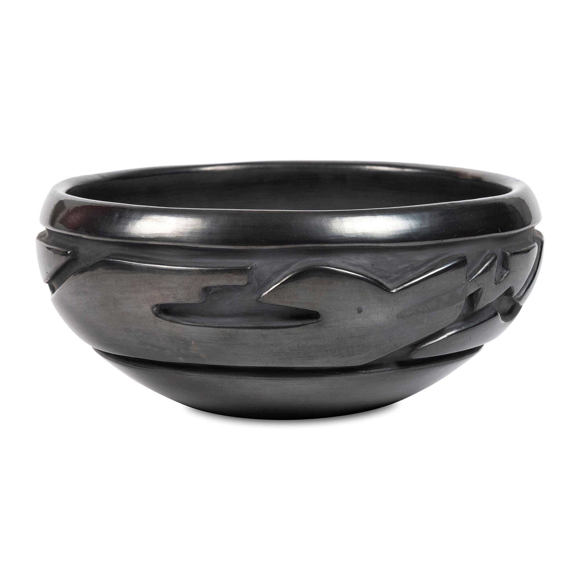 Carved Blackware Pottery Bowl, with Avanyu