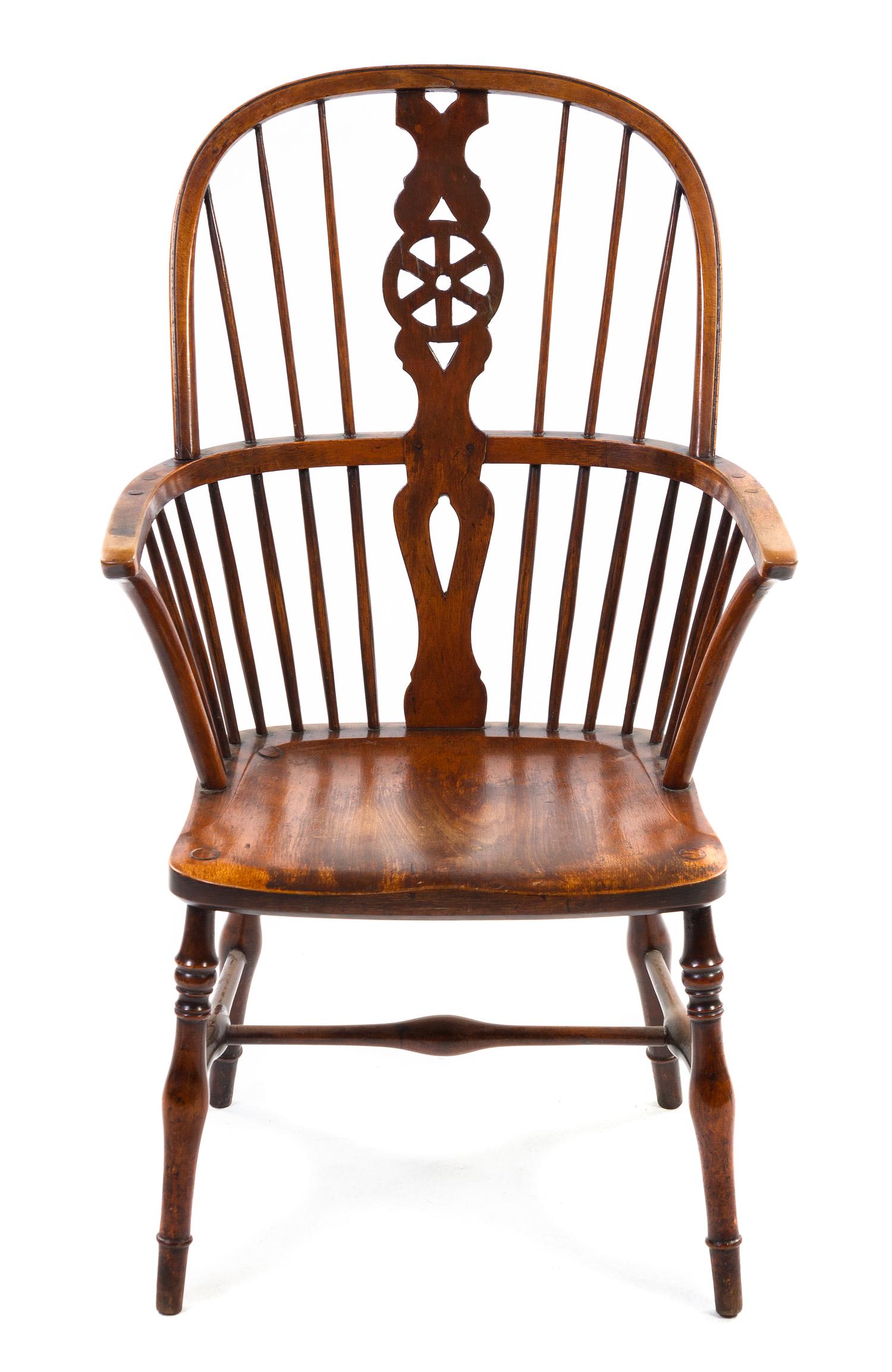 An English Oak Windsor Chair, Height 39 1/4 inches.