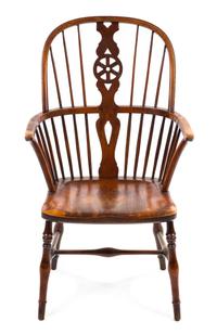 An English Oak Windsor Chair, Height 39 1/4 inches.