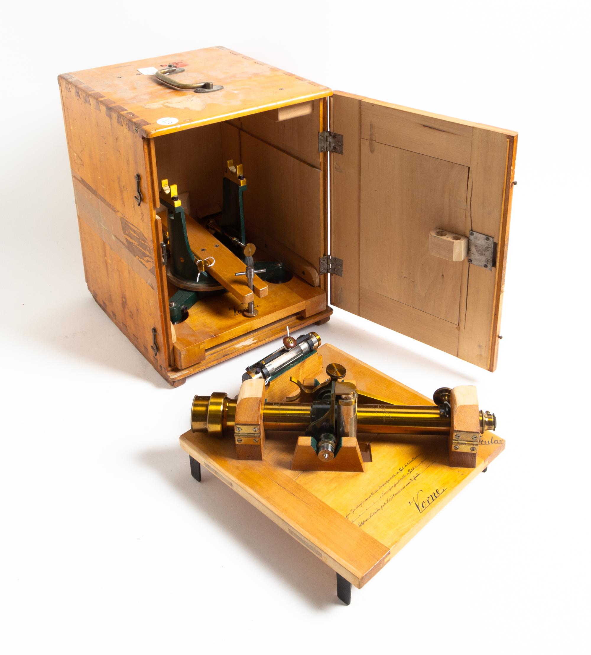 A German Lacquered Brass Theodolite Length of scope 13 inches. — MAX HILDEBRAND, FREIBERG, EARLY 20TH CENTURY
