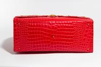 A Gianni Versace Red Croc Embossed Oversized Medusa Bag, 15.5" x 13" x 6.5"; Handle drop: 5.75"