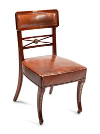 A Set of Twelve Baltic Neoclassical Style Leather-Upholstered Mahogany Dining Chairs