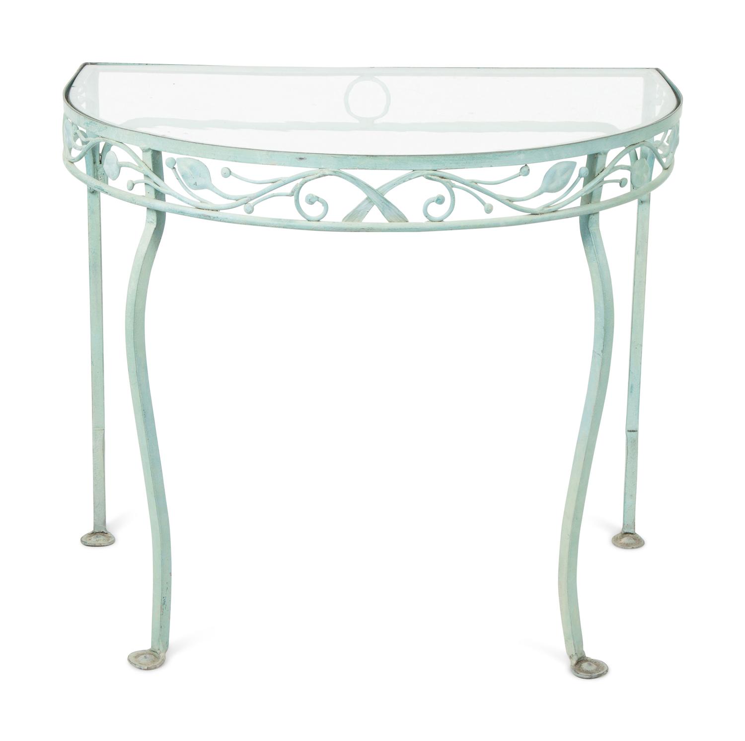 A Salterini Laurel Wrought Iron Glass Top Two-Part Dining Table