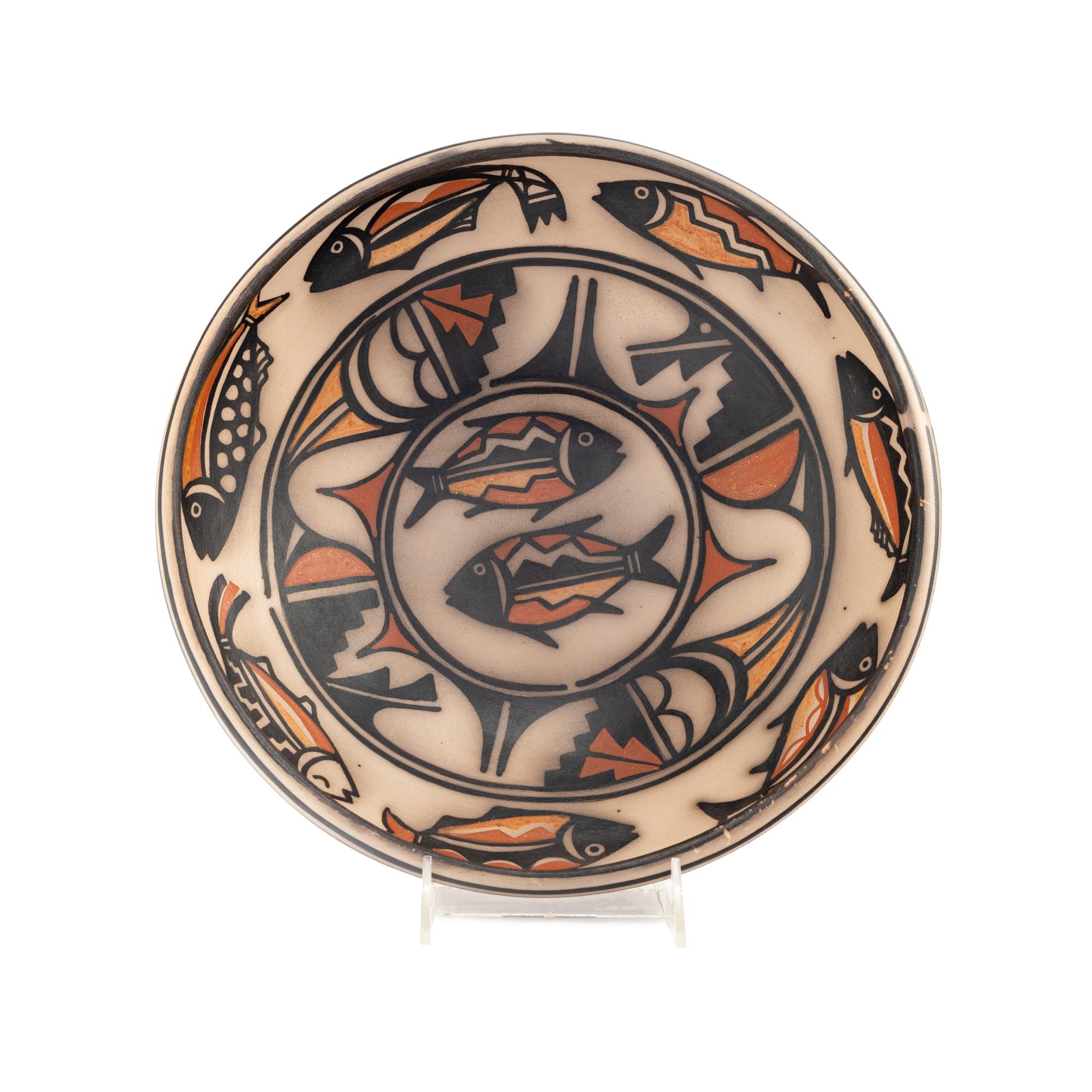 Polychrome Pottery Bowl, with School of Fish