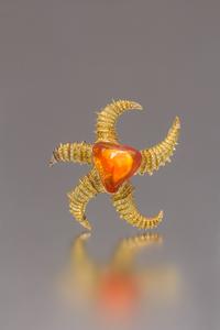 An 18 Karat Yellow Gold, Fire Opal, Colored Diamond and Diamond Starfish Brooch, N. Varney, 49.70 dwts.
