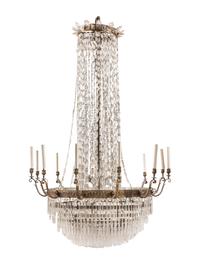 Two Large Gilt Metal and Cut Glass Chandeliers from the Embassy of Italy, Washington, D.C.