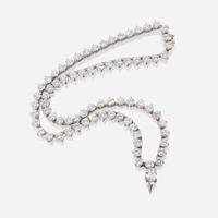 A diamond and fourteen karat white gold rivière necklace