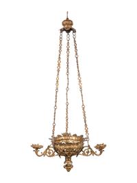 A Brass Three-Light Candle Chandelier