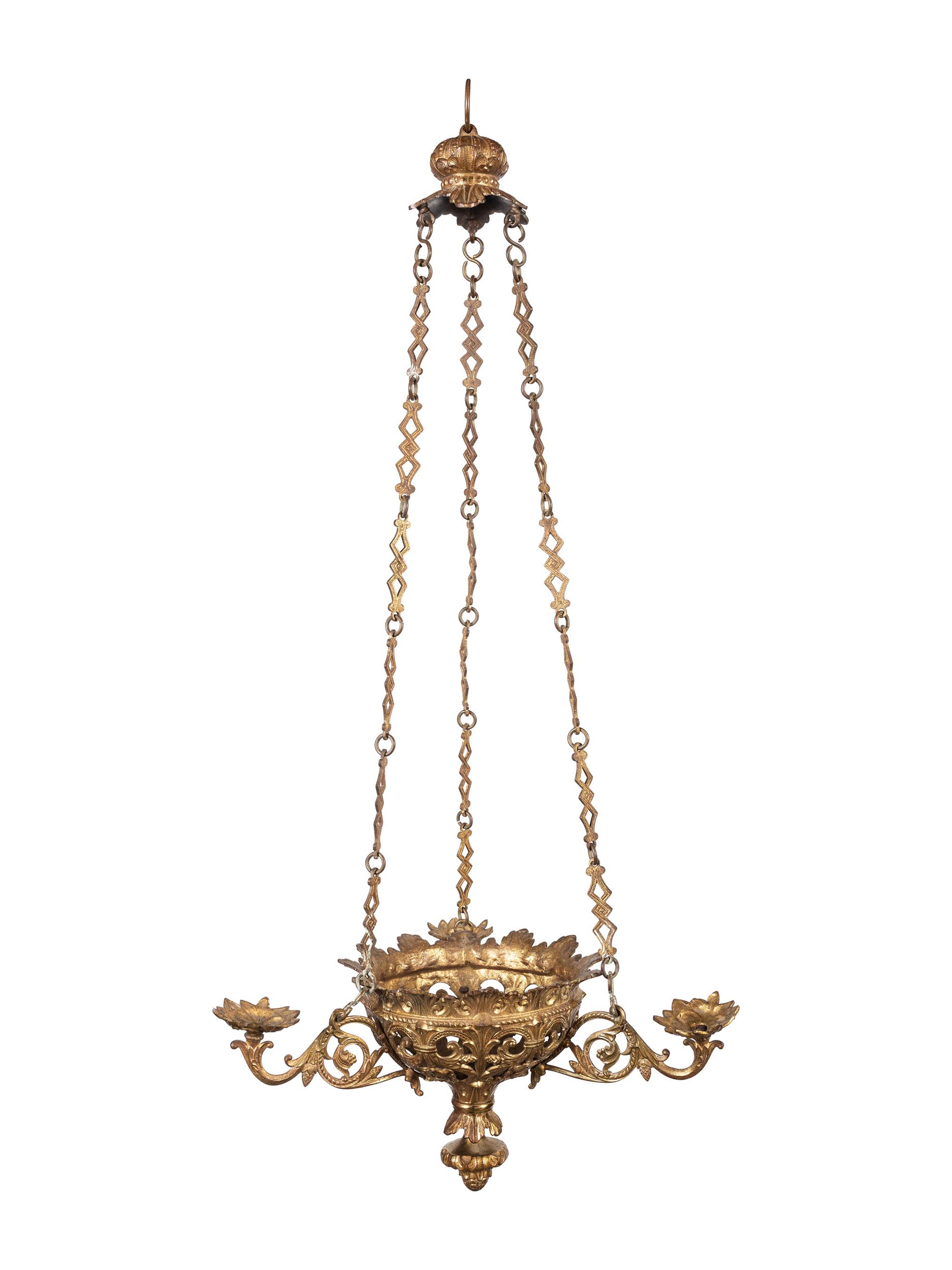 A Brass Three-Light Candle Chandelier