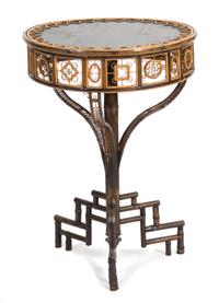 A Victorian Style Bamboo and Ebonized Occasional Table Height 29 x diameter 21 inches. — 20TH CENTURY