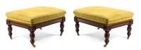 A Pair of Yellow and Green Upholstered Mahogany Club Chairs Height 32 inches. — 20TH CENTURY