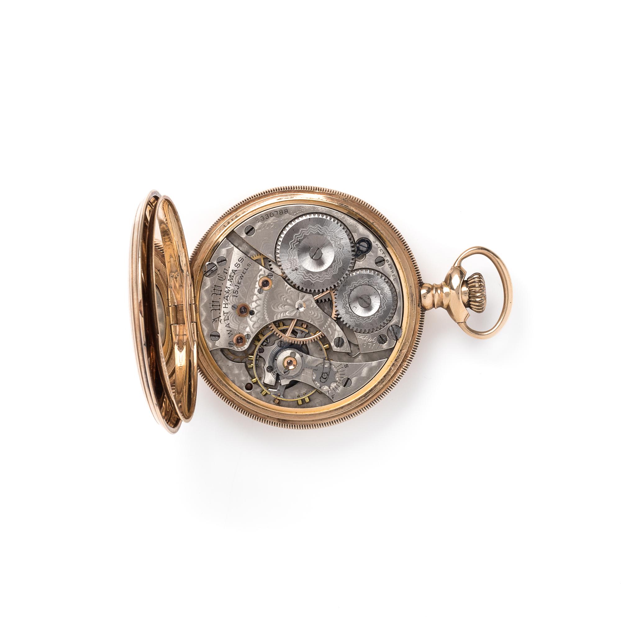 WALTHAM, 14K PINK GOLD OPEN FACE POCKET WATCH