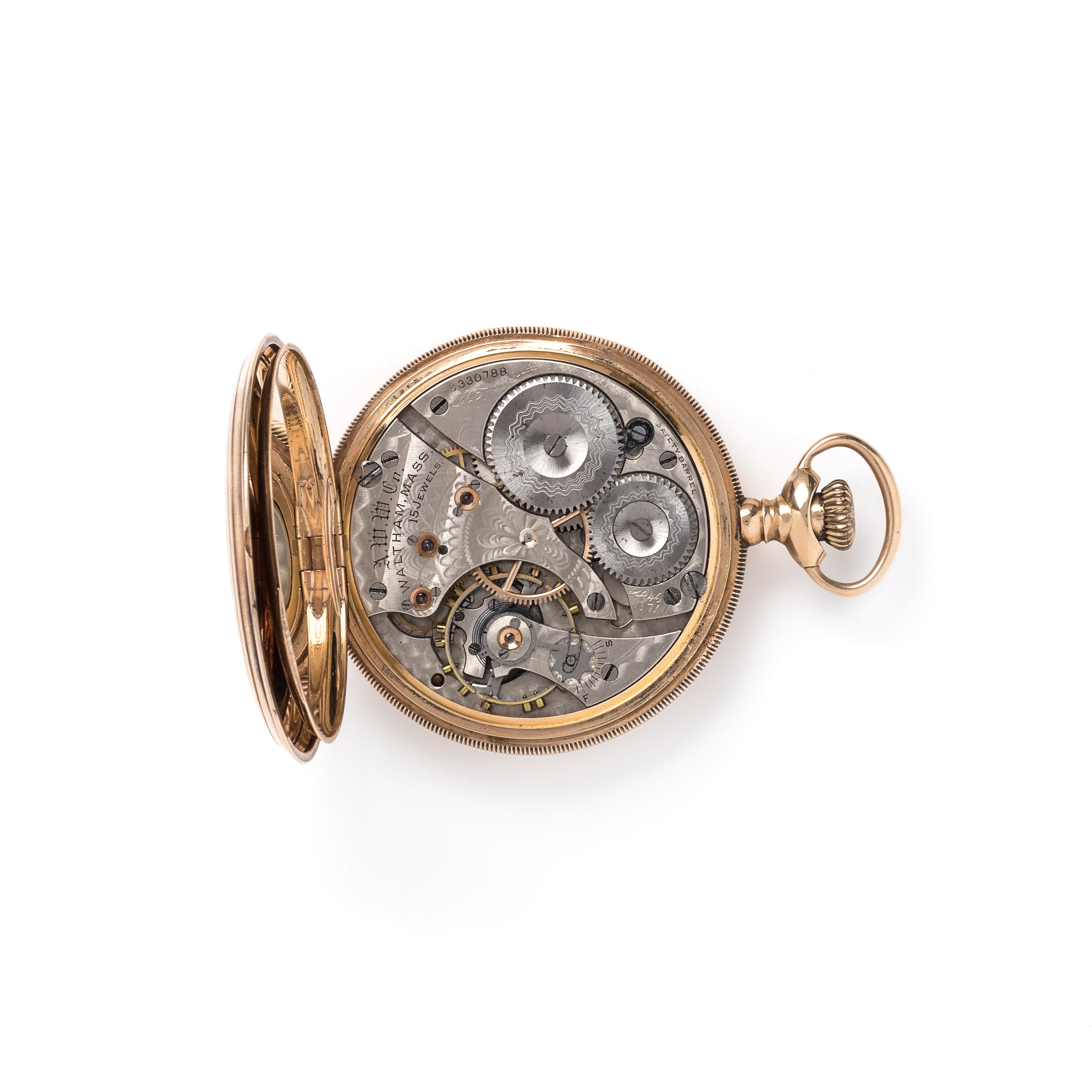 WALTHAM, 14K PINK GOLD OPEN FACE POCKET WATCH