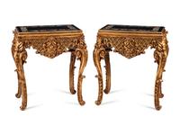 A Pair of Continental Giltwood and Pietra Dura Side Tables