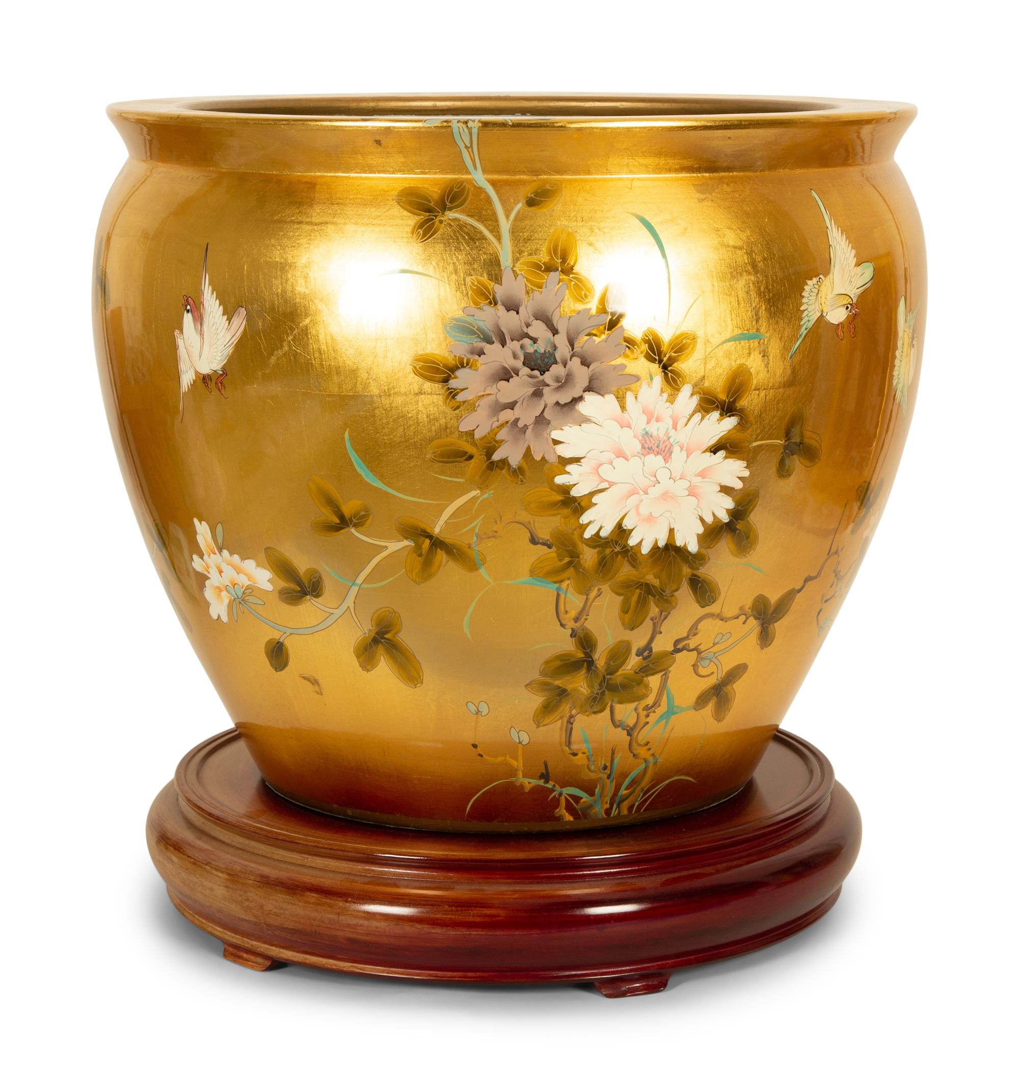 A Chinese Polychrome and Gilt Decorated Porcelain Jardiniere — 20th Century