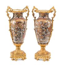 A Pair of Gilt Bronze Mounted Satsuma Porcelain Vases